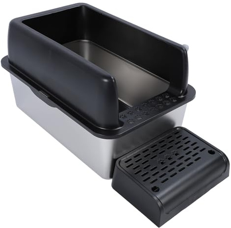 Riuulity Extra Große, Spritzwassergeschützte Katzenbox mit Hoher Seitenkonstruktion, Pflegeleicht, Halbgeschlossen für Große Katzen (Black)