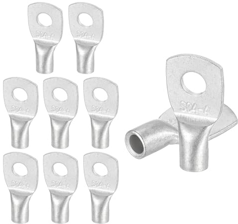 sourcing map 20 Pcs Tinned Copper Wire Lugs 14-12AWG 5/32 Wire Connectors Marine Grade Battery Cable Ends Ring Terminals SC4-4NH Battery Cable Lugs, Silver