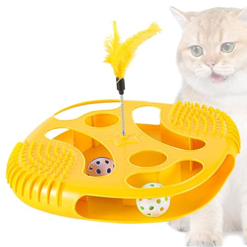 Katt Spårleksak - Katt Leksak Med Rullande Boll Och Fjädrar - Berikningsspel för Kattungar - För Hemma, Inomhus Motion och Träning, Daglig Underhållning och Ledsnadslindring