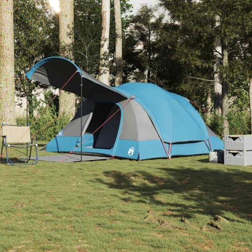 Tunnel-Familienzelt 8 Personen Blau Wasserdicht, Großes Campingzelt mit Sonnendach, 400x338x200cm, Leicht Tragbar für Outdoor Abenteuer, 2 Schlafkabinen