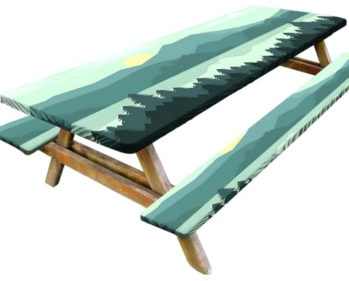 AwnsIMfreien Cubierta de Mesa de Picnic Ajustada, 3 Piezas/Juego de Cubierta de Mesa de Picnic con Cubiertas de Banco, paño de Camping elástico de 8 pies, Mantel Rectangular Impermeable