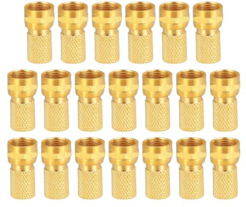 sourcing map 20 Pcs F Type Coaxial Cable Connectors, 75 Ohm Gold Plating RG6 Coaxial Male Connector with Water Tight O Ring for Cable TV Antennas Routers Modems Satellite TV, Gold