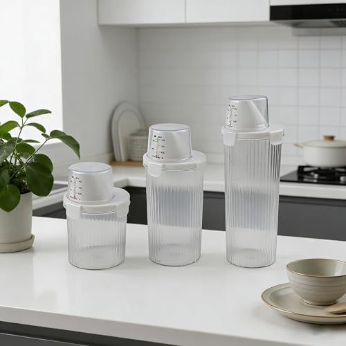 MKTOLHUs Rice Storage Container, Airtight Cereal Container Dispenser with Pourable Spout + Measuring Cup for Rice Flour Sugar Grains Pantry Bin Small Medium Large(Small+Medium+Large)
