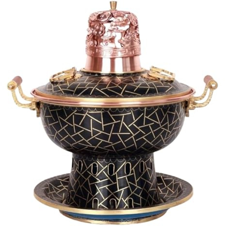 NGDFGR Chinese Hot Pot Chafing Dish Copper Single Stove Hot Pot Household Pure Copper Filigree Hot Pot Durable Cookware Hot Pot,Black-22cm