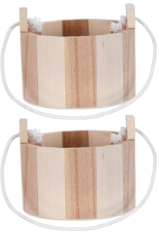 COOLHIYA Kleiner Saunaeimer 10cm aus Holz, 2 Stück mit Griff, tragbarer Spa Eimer für Badesalz, für Dusche und Badezimmer