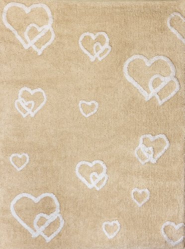 100% Baumwolle Teppich Maschine waschbar für Aratextil. Colección Corazones Beige 120x160 cms