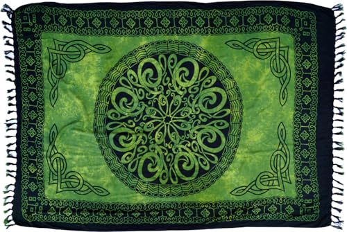 GURU SHOP Bali Sarong, vägghängning, omlottkjol, sarongklänning, män/kvinnor, 160 x 100 cm, Celtic grön, 160*100 cm