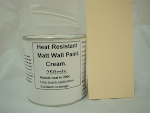 Fascinating Finishes Ltd 250ml Matt Cream Heat Resistant Wall Paint. Wood Burner Stove Alcove. Brick, Concrete, Plaster, Cement Board, Rendering, Metal, Timber timber and simlar building materials.