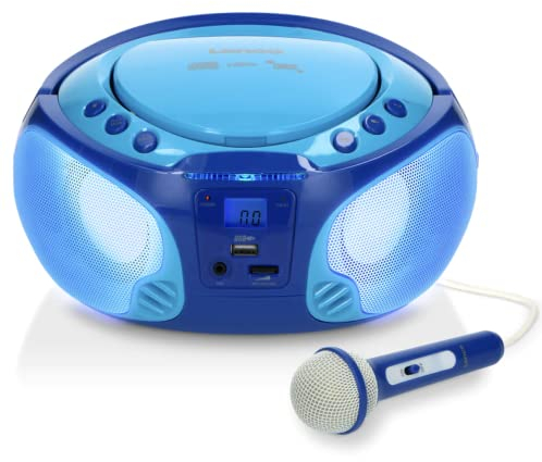 Lenco SCD-650 - tragbares CD-Radio - Kinder-Boombox - USB & Mikrofon - 6 Watt Boombox - USB Playback - AUX - FM Radio - Blau