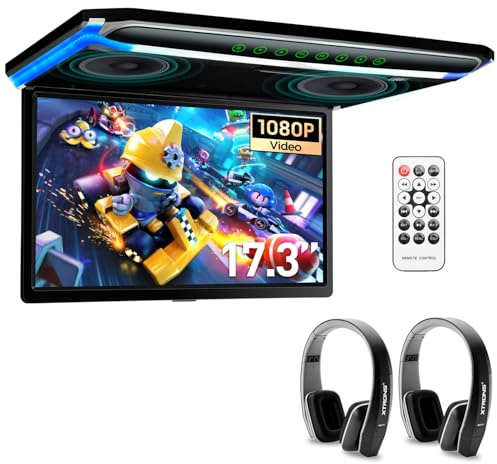 XTRONS 17,3“ Digital TFT FHD 16:9 Bildschirm für Auto Bus unterstützt 1080P Video Auto Overhead Player Auto Monitor mit HDMI Port Automosphäre LED für Urlaub (CM173HD+DWH005x2)