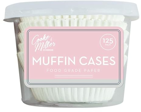 White Paper Muffin Cases, 125 Pack - Disposable & Stylish Design, Ideal for Baking Muffins, Cupcakes, Fairy Cakes, Buns, & More