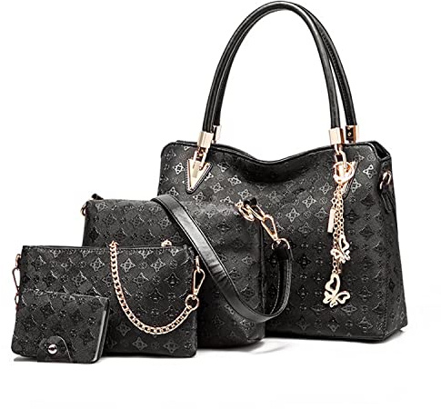 Pahajim Set Borse Donna 4 Pezzi Moda Borsa a Mano Elegante Borsa Bauletto in PU Pelle Borsetta Tracolla Media (Nero)