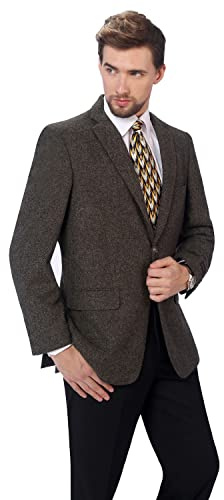 P&L Men's Blazer Classic Fit Wool Blend Sport Coat with 2 Button Warm Stylish Jacket for Business Travel Brown