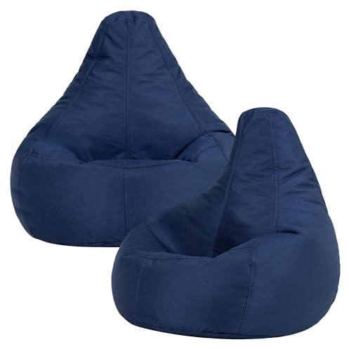Bean Bag Bazaar Dalton Outdoor Kids Bean Bag Chair, Navy, 2 Pack, Kids Garden Chair with Water Resistant Fabric, Bean bag with Filling Included, Gaming Beanbag for Bedroom, Playroom, Garden