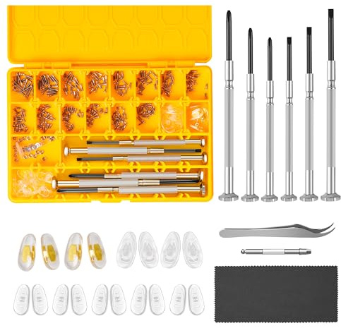 Magnetic Eyeglass Repair Kit, Glasses Repair Kit with Eyeglass Screws Include Nose Pads, Precision Screwdriver Tool Set and Tweezers for Eyeglasses, Sunglasses, Watch Clock Spectacle Repair