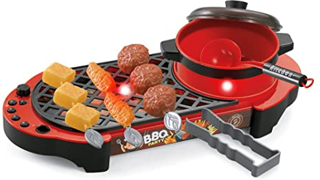 Teorema 66695 - Set Barbecue Giocattolo con Griglia da cucina, Pentola, Utensili da Cucina e Cibo Realistico, effetti luminosi e sonori