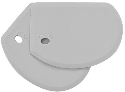 Lazymi Flexibel Silikon Degskrapa Skärare, Stor (15,2 × 10,9 cm) Mångsidig Bakverk Skrapa Non-Stick Matkvalitet Skål Skrapa Spatel Bänk Verktyg för Bakning Bröd Tillverkning Sourdough(2 st, Grå)