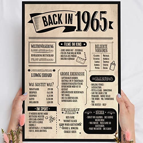 61 Geburtstag, Alte Zeitung Holzbild - Back in 1965 Vintage - personalisierbar zum Hinstellen/Aufhängen opt. beleuchtet, 61ter Geburtstag, 61 Geburtstag Frau & Mann, Jahr 1965 - persönliches Geschenk