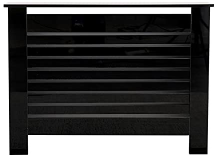 Homemade Design HMD High Gloss Black/White Grey Radiator Cover Decorative Cabinet Horizontal Slat 4 Size for Office Living Room Bedroom Hallway (high gloss black, W111.5xD19xH82cm) (21364)
