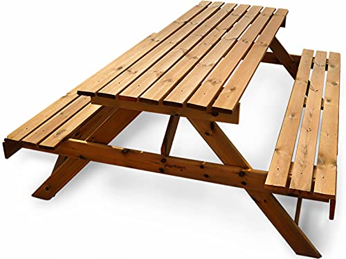 PLANTAWA Mesa de Picnic Familiar 170 cm Ancho x 160 cm Largo x 72 cm Alto para 6-8 Personas, Camping merendero para Casa, Mesa de Madera con Banco Mueble Jardín Exterior y Terraza