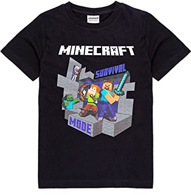 Minecraft T-Shirt Jungen Alex Steve Sword Black Spiel Kurzarm Top