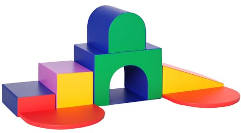 HOMCOM Soft Play Set 7-Piece Climb Foam Blocks for Toddlers Multicoloured | Crawl Design, Indoor Soft Play Equipment, for Motor Skills