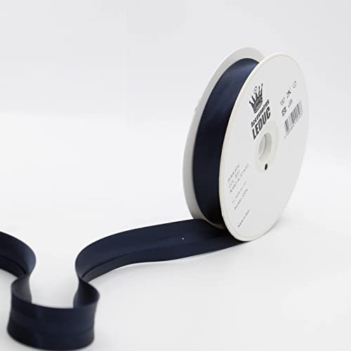Leduc Satin-Schrägband, 20 m, 30 Farben, für Doppelnähte, 8 + 20 + 8 mm, 100 % Acetat, italienische Qualität, Marineblau