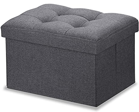 LINMAGCO Ottoman Storage Ottoman with Storage Small Foot Rest Stool Under Desk Stool Short Folding Footrest Linen Cloth Dark Gray 16X12X12IN