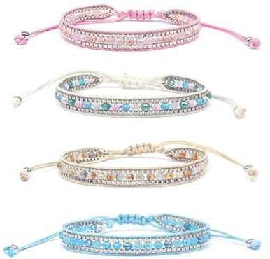 TONAUP Vänskap Armband Set - Bohemiska Vävda Pärlor, Handgjort Flätat Etniskt Justerbart, 14-28 Centimeter, Kristall
