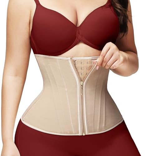SHAPSHE Waist Trainer Double Tummy Control Corset Belts for Women Tan M