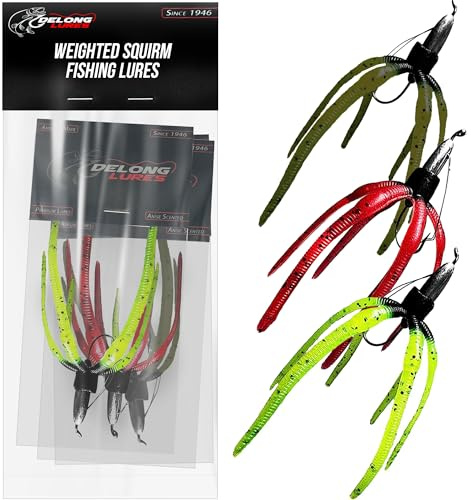 Delong Lures - The Squirm Fishing Lures - Ultimate Bass Fishing Kit, Weighted Jigs for Freshwater and Saltwater, Large Swimbait Lures - Made in USA (Variety 3 Pack)