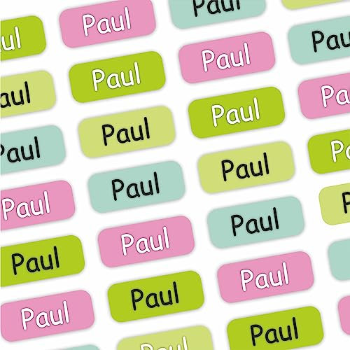 INDIGOS UG Namensaufkleber Kinder Schule middle - 120 Sticker 30x15mm - Girl - Namensschilder selbst gestalten - für Wäscheetiketten selbstklebend & Gegenstände - Büro & Kindergarten - Wunschtext