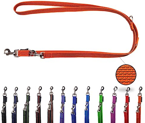 Hundeleine gummiert verstellbar/Doppelleine gummiert für mittlere und große Hunde / 2m / 2,40m / 2,80m / 3,50m / 5m (Orange, 5m)