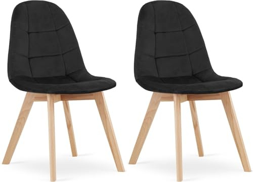 NMK HOME Esszimmerstühle 2er Set - Samt Stühle Esszimmer - Küchenstühle mit Sitzpolsterung und Natürlichen Holzbeinen