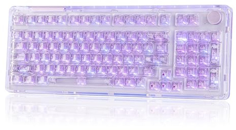 KiiBoom Phantom 98 Hot Swappable Crystal Gasket-Mounted Mechanical Keyboard, Triple Mode NKRO Gaming Keyboard with South-facing RGB, Clear Keycaps, 8000mAh Battery for Win/Mac (Purple)