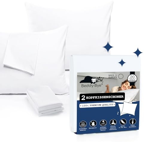 BEDDY-BYE Kissenschoner 30x50 cm 2er Set, Kissenschutzbezug 30x50 Wasserdicht, Oeko-Tex Zert. Kopfkissen Schonbezug 30x50 mit Reißverschluss - Kissenschonbezug Atmungsaktiver und Hypoallergener