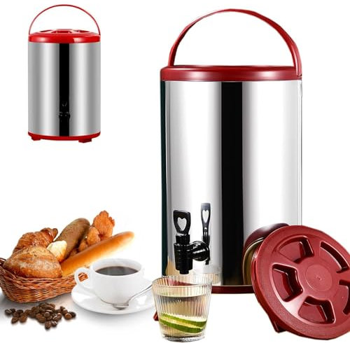ZMIN Heiß- und Kaltwasserspender mit Wasserhahn, tragbarer isolierter Getränkekessel, 8 l–12 l, großes Fassungsvermögen, Edelstahl-Tee- und Kaffeespender, Wasserflasche,C,10L