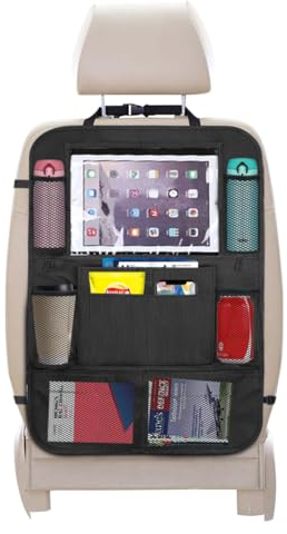 URAQT Car Organiser, Back Seat Organizer with Waterproof Kick Mats, Kids Toy Storage, Tablet Holder, Family Car Accessory (1 pc)