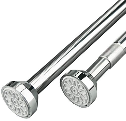 Barre de Douche sans perçage Poteau de Douche 55-230 cm,Support de Bride Ronde en Acier Inoxydable 304,Tige de Tension de Rideau de Douche Extensible,Section inclinée,Tige de Tension en métal,t