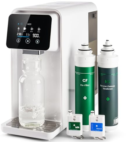HO3 Home One Auftisch Osmoseanlage für Trinkwasser mit 4 Temperaturstufen (RT, 50, 85, 95°C), 10 Stufen Wasserausgabe, mit Echtzeit TDS, 8 Stufen Filtration und Doppel-Luma-UV, Wasserfilter (Weiß)