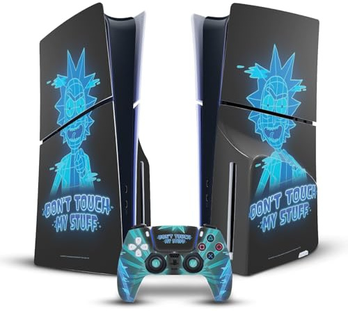 Head Case Designs Offizielle Rick and Morty Fass Meine Sachen Nicht An Grafiken Vinyl Haut Gaming Aufkleber kompatibel mit Sony Playstation 5 PS5 Slim Disc Edition Console & DualSense Controller