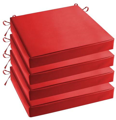Heavyoff 4er Set Stuhlkissen Polsterauflage wasserdicht Gartenstuhlauflagen Sitzauflagen Sitzkissen für Stühle, Bänke Rot, 43x43x8cm