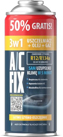 A/C FIX 3in1 R134a Kältemittel Ersatzgas - Kühlmittel Klima Auto mit Klima Dichtmittel und Öl - Gasflasche 1x235 g - Auto Klimaanlage Nachfüllset - Klimaanlage Wohnmobil - ECO