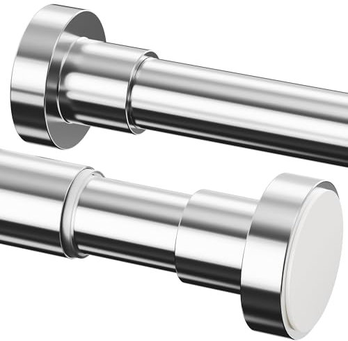 1 Stück Duschstange ohne Bohren Edelstahl Gardinenstange ohne bohren Einstellbar Duschvorhangstange für Duschvorhang(72-145cm，φ25mm，Helles Silber）