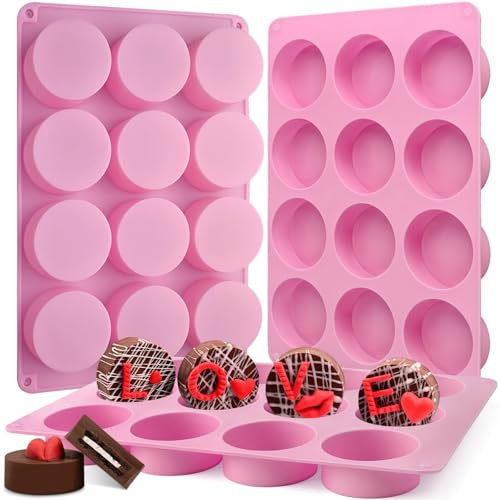 AJMDGW Moldes redondos for galletas de chocolate, 3 piezas, moldes cilíndricos de silicona for chocolate de 12 cavidades for galletas Oreo cubiertas, galletas, dulces, gelatina, mini pasteles y muffin