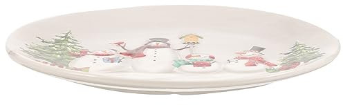 Alipis Ceramic Christmas Dinnerware Plate Oval Embossed Snowman Design Decorative Salad Plate Versatile Food Serving Dish for Holiday Table and Snack Serving