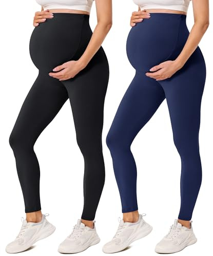 VALANDY Creamlush 2 Pack Over Bump Maternity Leggings Adjustable Waist