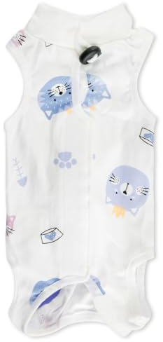 Lotsdonxia Cat Surgery Recovery Suit – Anti-Licking Wound Protector Breathable and Comfortable Cotton Post-Surgical Bodysuit for Cats in Kitten Pattern