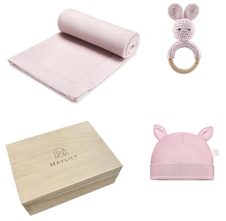 Geschenkset - Bambusdecke - Rassel & Kauknochen - Erste Mütze - (dusty pink)