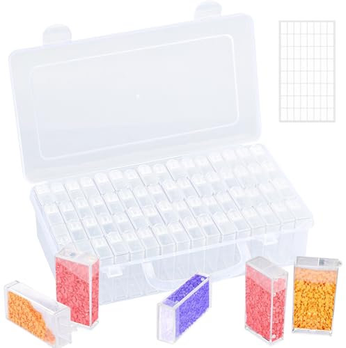 64 Ranuras Cajas de Accesorios para Pintura Diamantes, Contenedores de Almacenamiento de Pintura Diamante con Etiquetas para almacenar Accesorios de Diamond Painting, DIY, Uñas, Joyas, Manualidades